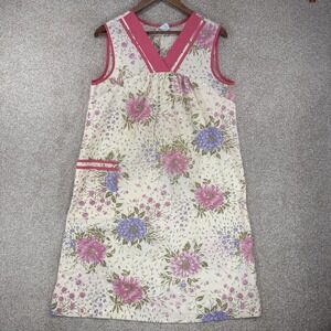 VTG 70s‎ Sears Floral Smock House Dress Nighty Yellow Pink M 12-14 Nightgown